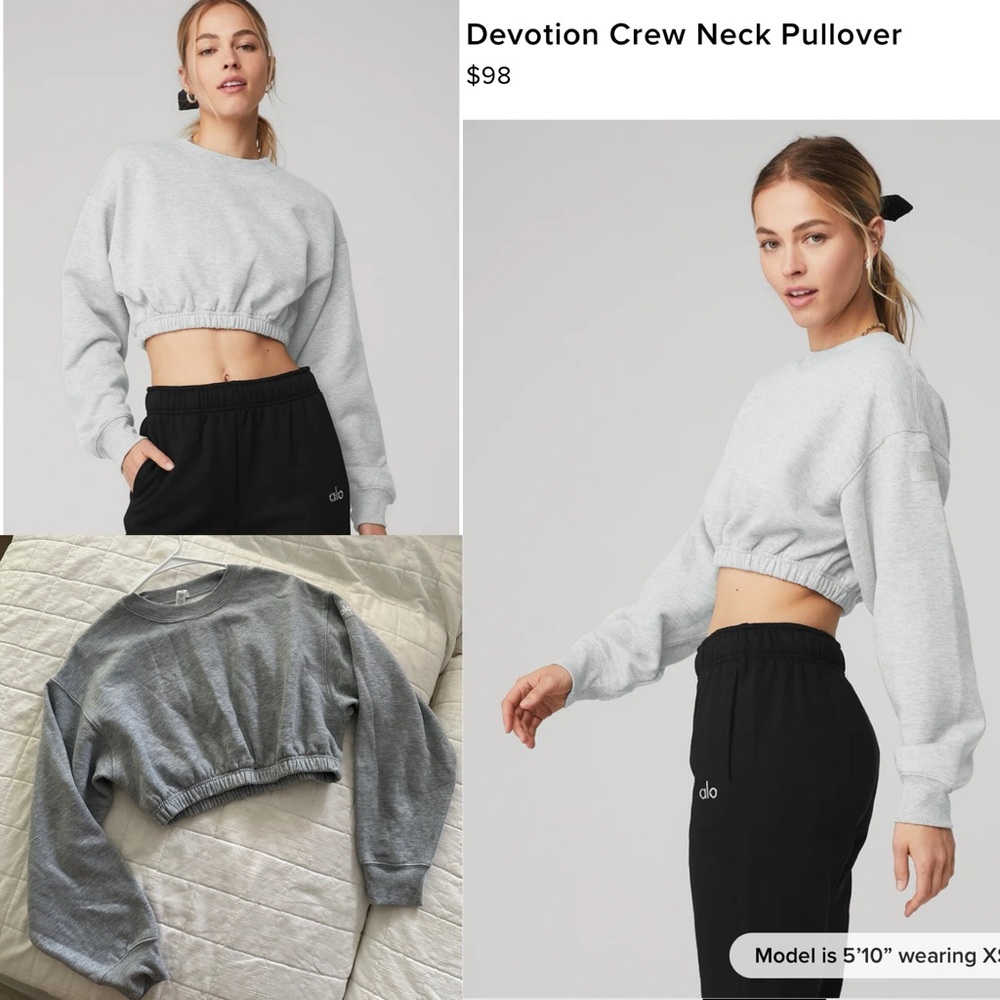 Worn twice Alo yoga devotion crew neck pullover cropped sweatshirt in grey